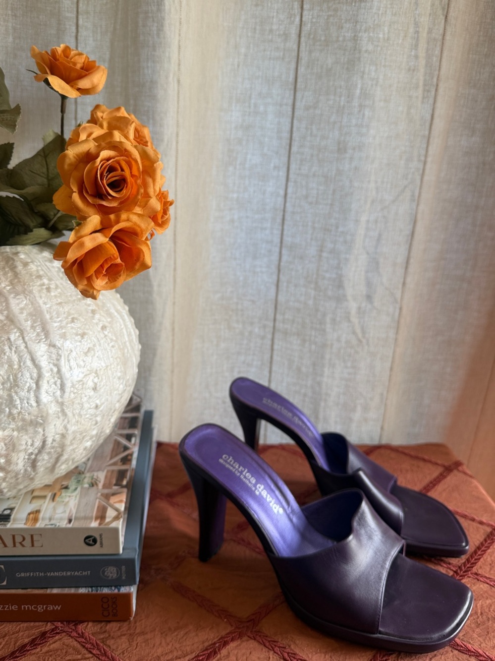 Charles David Purple Leather Platform Mule Heels